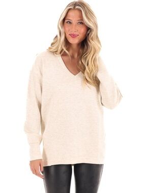 BOGO! Spanx Air Essentials Brushed V-Neck Tunic Heather Cream Small